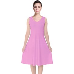 Soft Pink	 - 	v-neck Midi Sleeveless Dress by ColorfulDresses