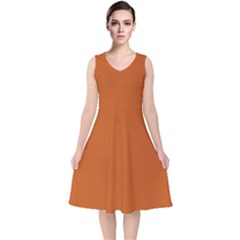 Orange Fox	 - 	v-neck Midi Sleeveless Dress by ColorfulDresses