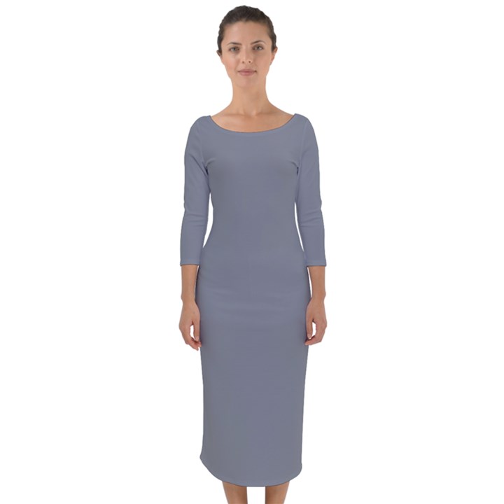 Tradewinds Grey	 - 	Quarter Sleeve Midi Bodycon Dress