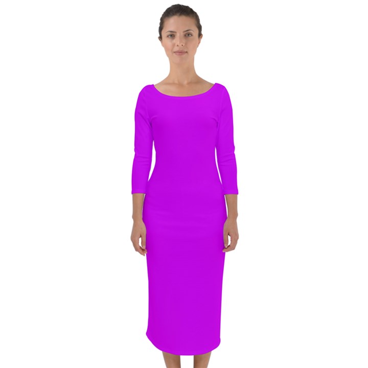 Psychedelic Purple	 - 	Quarter Sleeve Midi Bodycon Dress