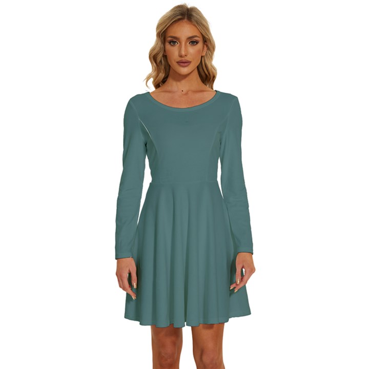 Beetle Green	 - 	Long Sleeve Wide Neck Velvet Dress