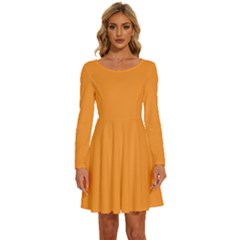 Deep Saffron Orange	 - 	long Sleeve Wide Neck Velvet Dress by ColorfulDresses