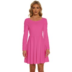 Brilliant Rose Pink	 - 	long Sleeve Wide Neck Velvet Dress by ColorfulDresses