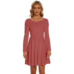 Bitter Sweet Shimmer Red	 - 	long Sleeve Wide Neck Velvet Dress