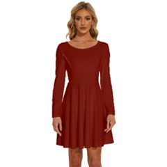 Barn Red	 - 	long Sleeve Wide Neck Velvet Dress by ColorfulDresses