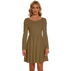 Coyote Brown	 - 	long Sleeve Wide Neck Velvet Dress by ColorfulDresses