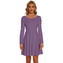 French Lilac Purple	 - 	long Sleeve Wide Neck Velvet Dress by ColorfulDresses