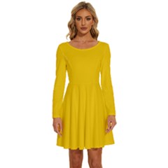 Canary Yellow	 - 	long Sleeve Wide Neck Velvet Dress by ColorfulDresses