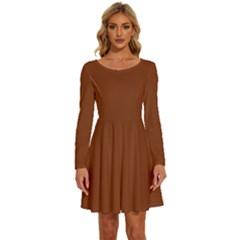 Sangria Brown	 - 	long Sleeve Wide Neck Velvet Dress by ColorfulDresses