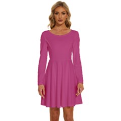 Smitten Pink	 - 	long Sleeve Wide Neck Velvet Dress