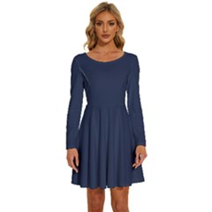 Blue Depths	 - 	long Sleeve Wide Neck Velvet Dress by ColorfulDresses