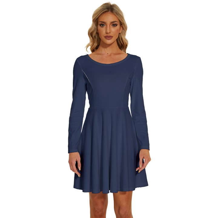 Blue Depths	 - 	Long Sleeve Wide Neck Velvet Dress