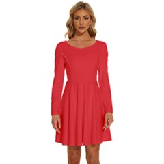 Imperial Red	 - 	long Sleeve Wide Neck Velvet Dress by ColorfulDresses