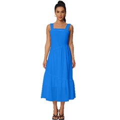 Azure Blue	 - 	square Neckline Tiered Midi Dress