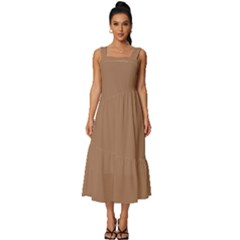 Cafe Au Lait Brown	 - 	square Neckline Tiered Midi Dress by ColorfulDresses