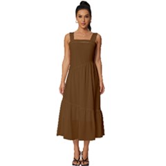 Caramel Brown	 - 	square Neckline Tiered Midi Dress