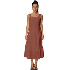 Chestnut Brown	 - 	square Neckline Tiered Midi Dress