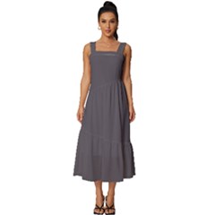 Dark Smoke Grey	 - 	square Neckline Tiered Midi Dress