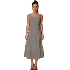 Mink Grey	 - 	square Neckline Tiered Midi Dress