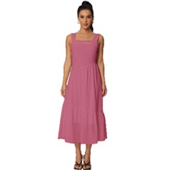 Cinnamon Satin Pink	 - 	Square Neckline Tiered Midi Dress