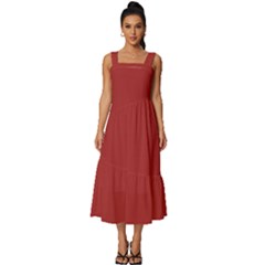 Auburn Red	 - 	square Neckline Tiered Midi Dress