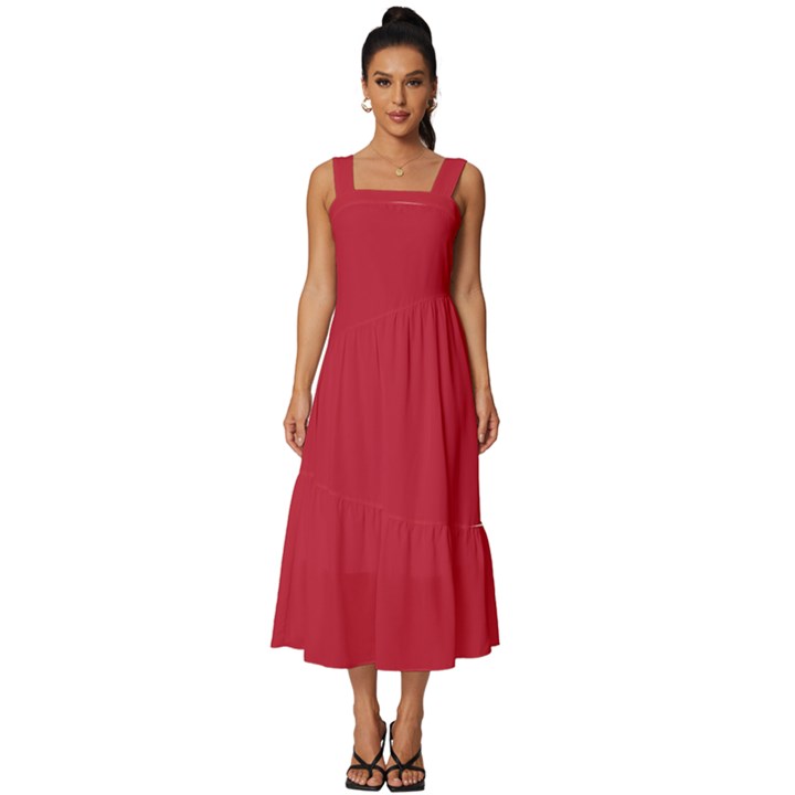 Cardinal Red	 - 	Square Neckline Tiered Midi Dress