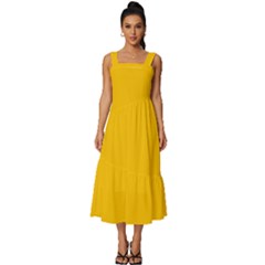 Golden Poppy Yellow	 - 	square Neckline Tiered Midi Dress by ColorfulDresses