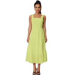 Key Lime Yellow	 - 	square Neckline Tiered Midi Dress by ColorfulDresses