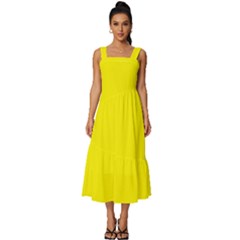 Cadmium Yellow	 - 	square Neckline Tiered Midi Dress by ColorfulDresses