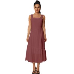 Cordovan Brown	 - 	square Neckline Tiered Midi Dress