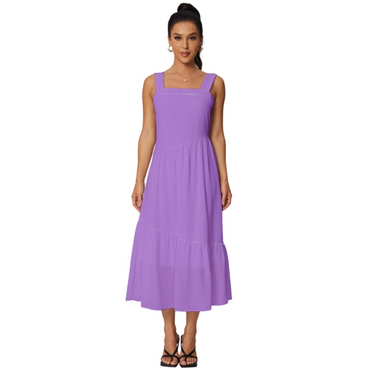 Floral Purple	 - 	Square Neckline Tiered Midi Dress