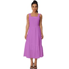 French Mauve Purple	 - 	square Neckline Tiered Midi Dress