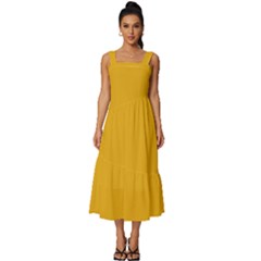 Bee Yellow	 - 	square Neckline Tiered Midi Dress