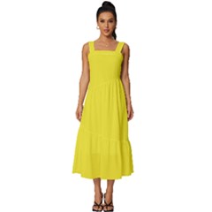 Blazing Yellow	 - 	square Neckline Tiered Midi Dress by ColorfulDresses