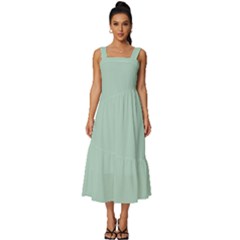 Pistachio Green	 - 	square Neckline Tiered Midi Dress