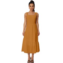 Ochre Orange	 - 	square Neckline Tiered Midi Dress