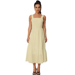 Lemon Meringue Yellow	 - 	square Neckline Tiered Midi Dress by ColorfulDresses