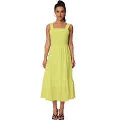 Light Lime Yellow	 - 	square Neckline Tiered Midi Dress by ColorfulDresses