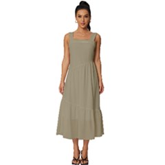 Twill Brown	 - 	square Neckline Tiered Midi Dress