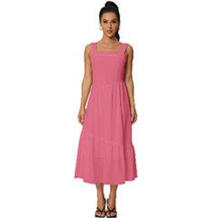 Rouge Pink	 - 	square Neckline Tiered Midi Dress