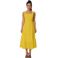 Tuscany Yellow	 - 	square Neckline Tiered Midi Dress by ColorfulDresses