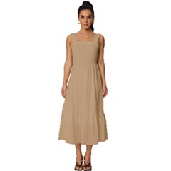 Soft Sand	 - 	square Neckline Tiered Midi Dress