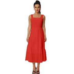 Lava Red	 - 	square Neckline Tiered Midi Dress