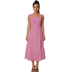 Cadi Pink	 - 	square Neckline Tiered Midi Dress