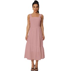 Pastel Pink	 - 	square Neckline Tiered Midi Dress