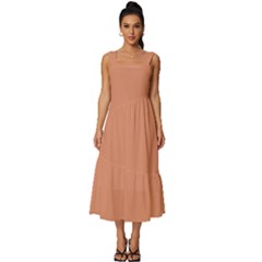 Soft Copper	 - 	Square Neckline Tiered Midi Dress