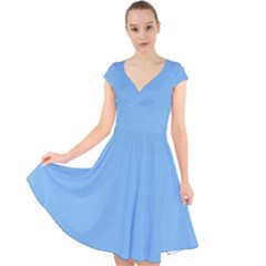 Aero Blue	 - 	cap Sleeve Front Wrap Midi Dress by ColorfulDresses