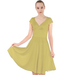 Ceylon Yellow	 - 	cap Sleeve Front Wrap Midi Dress by ColorfulDresses