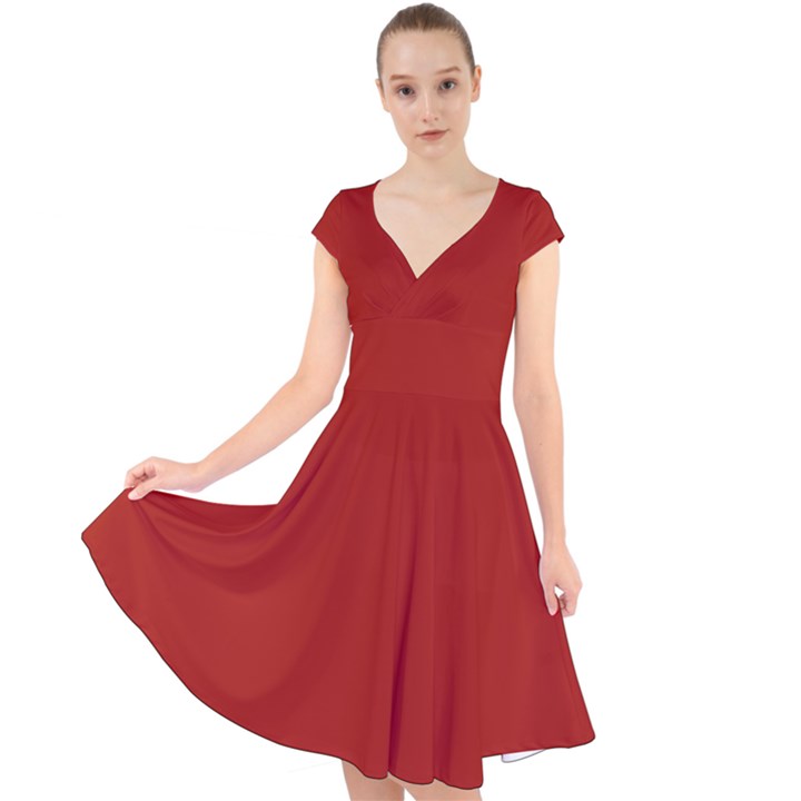 Apple Red	 - 	Cap Sleeve Front Wrap Midi Dress