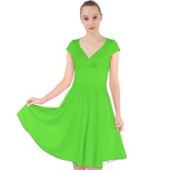 Nebula Green	 - 	cap Sleeve Front Wrap Midi Dress by ColorfulDresses